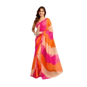 Generic Women's Linen Cotton Printed Ready To Wear Saree With Unstitched Blouse 5.5 Mtr (Multicolor)