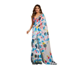 Generic Women's Linen Cotton Printed Ready To Wear Saree With Unstitched Blouse 5.5 Mtr (Multicolor)