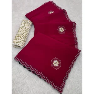 Generic Women's Chiffon Butti Dotted Saree With Unstitched Blouse 5.5Mtr (Pink)