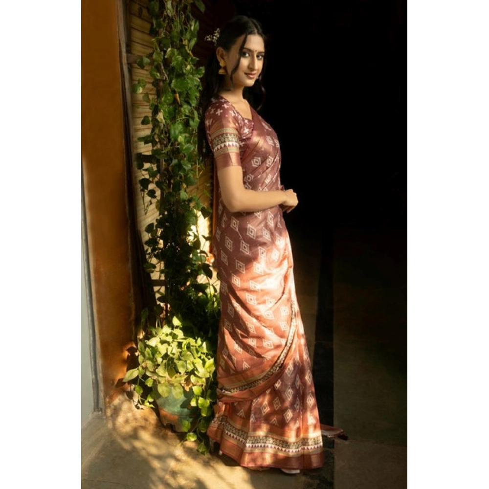 Generic Women's Polyester Printed Saree With Unstitched Blouse 5.5 Mtr (Maroon) - Image 3