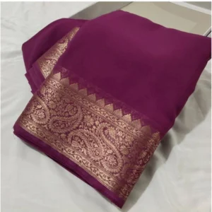 Generic Women's Crepe Chit Pallu Solid Saree With Unstitched Blouse 5.5Mtr (light purple)
