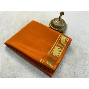 Generic Women's Crepe Chit Pallu Solid Saree With Unstitched Blouse 5.5Mtr (Orange)