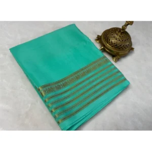 Generic Women's Crepe Chit Pallu Solid Saree With Unstitched Blouse 5.5Mtr (Ramagreen)
