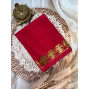 Generic Women's Crepe Chit Pallu Solid Saree With Unstitched Blouse 5.5Mtr (Red)