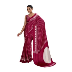 Generic Women's Satin Crepe Printed Saree With Unstitched Blouse 5.5Mtr (Maroon)