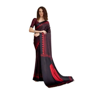 Generic Women's Satin Crepe Printed Saree With Unstitched Blouse 5.5Mtr (Black)
