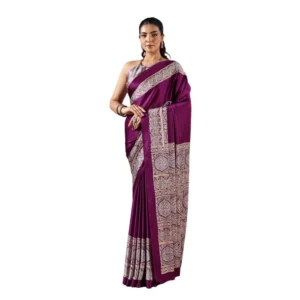 Generic Women's Satin Crepe Printed Saree With Unstitched Blouse 5.5Mtr (Purple)