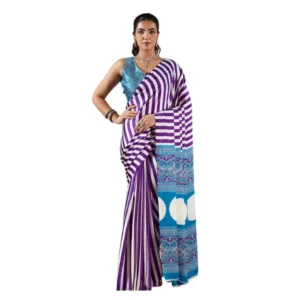 Generic Women's Satin Crepe Printed Saree With Unstitched Blouse 5.5Mtr (Purple)
