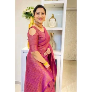 Generic Women's Soft Lichi Silk Printed Saree With Unstitched Blouse 5.5Mtr (Pink)