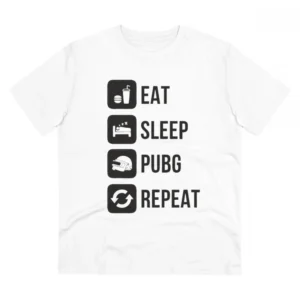 Generic Men's PC Cotton Eat Sleep Pubg Repeat Printed T Shirt (Color: White, Thread Count: 180GSM)