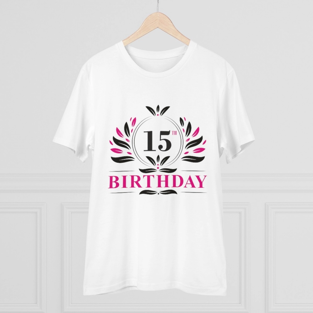 Generic Men's PC Cotton 15th Birthday Printed T Shirt (Color: White, Thread Count: 180GSM) - Image 3