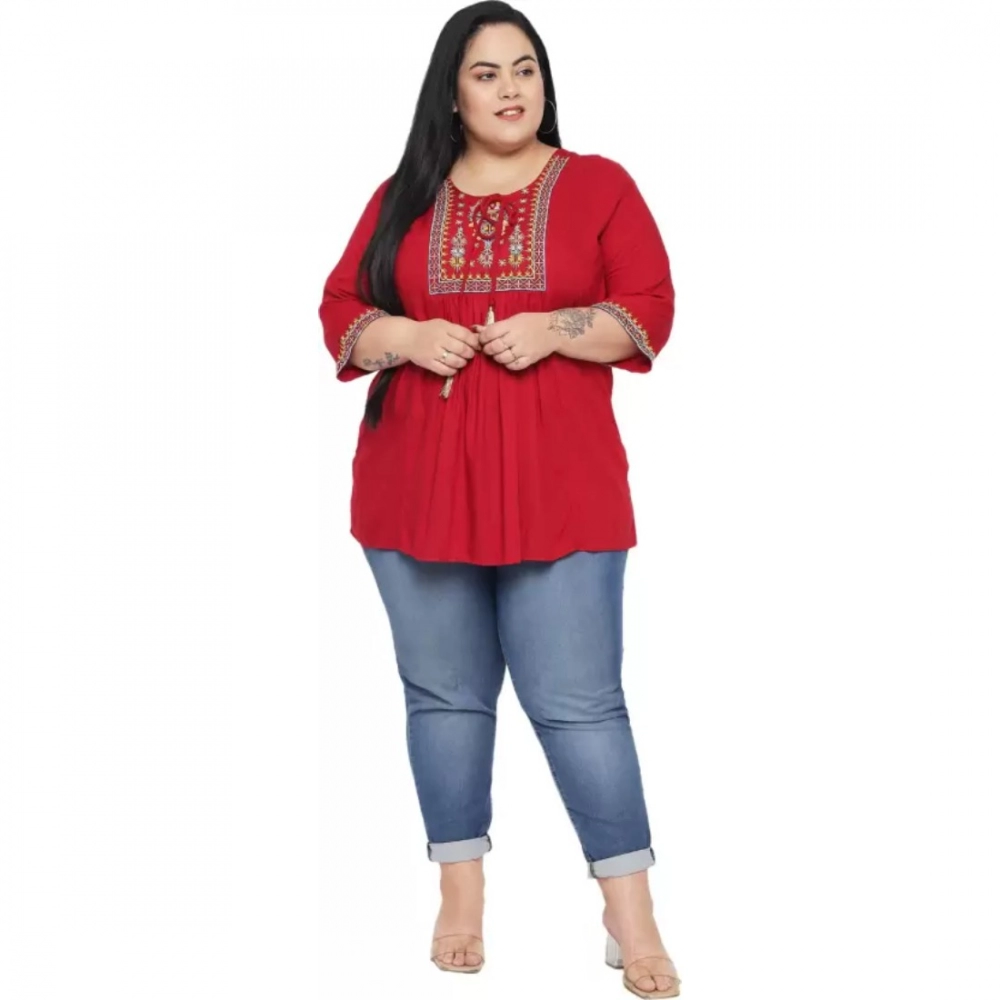 Generic Women's Casual Embroidered Maroon Top (Color:Maroon, Material:Rayon) - Image 2