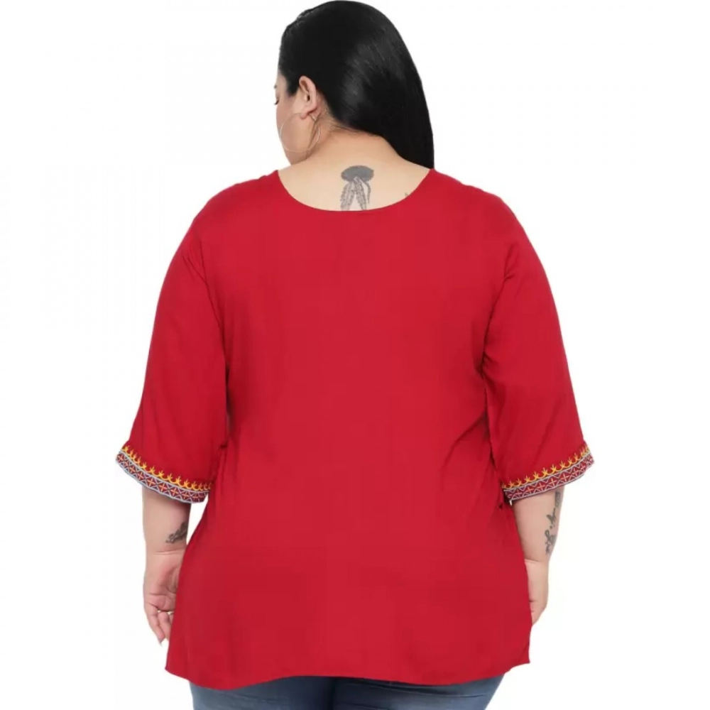 Generic Women's Casual Embroidered Maroon Top (Color:Maroon, Material:Rayon) - Image 3