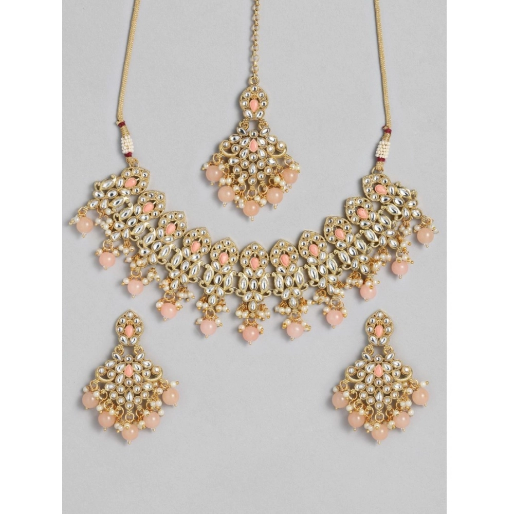 Generic Women's Rose Gold Plated Alloy Necklace & Earings Set (Pink) - Image 2