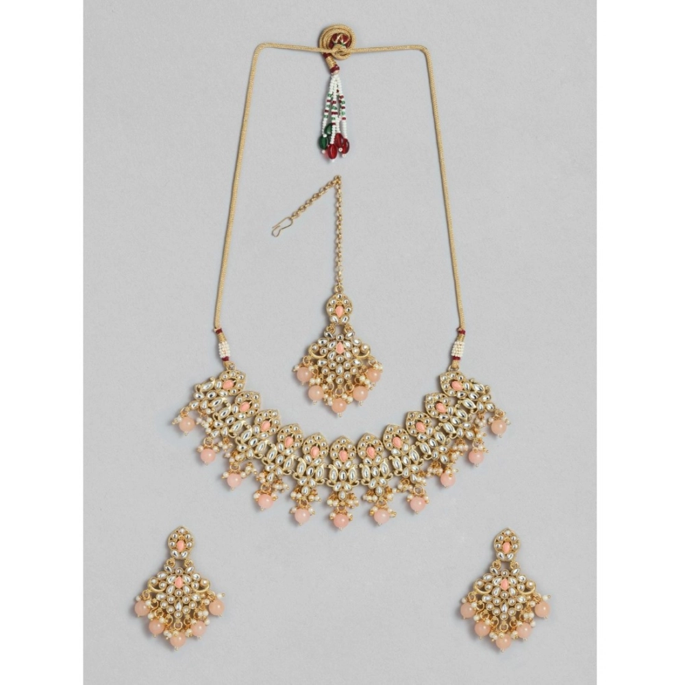 Generic Women's Rose Gold Plated Alloy Necklace & Earings Set (Pink)