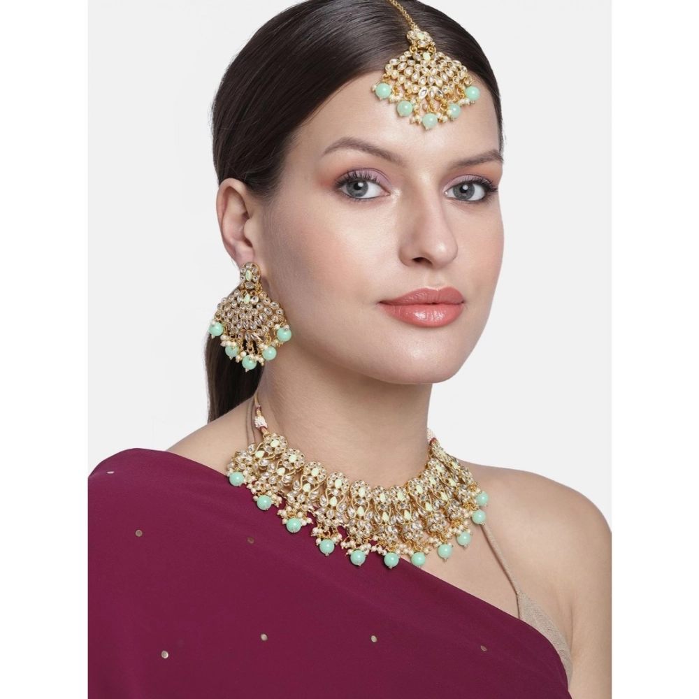 Generic Women's Rose Gold Plated Alloy Necklace & Earings Set (Light Green) - Image 3