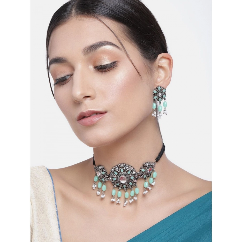 Generic Women's Rose Gold Plated Alloy Necklace & Earings Set (Light Green) - Image 3