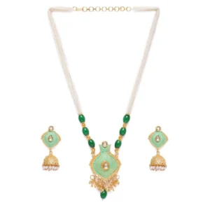 Generic Women's Rose Gold Plated Alloy Necklace & Earings Set (Green)