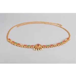 Generic Women's Rose Gold Plated Alloy Hip Belt Kamarband (Red & Green)