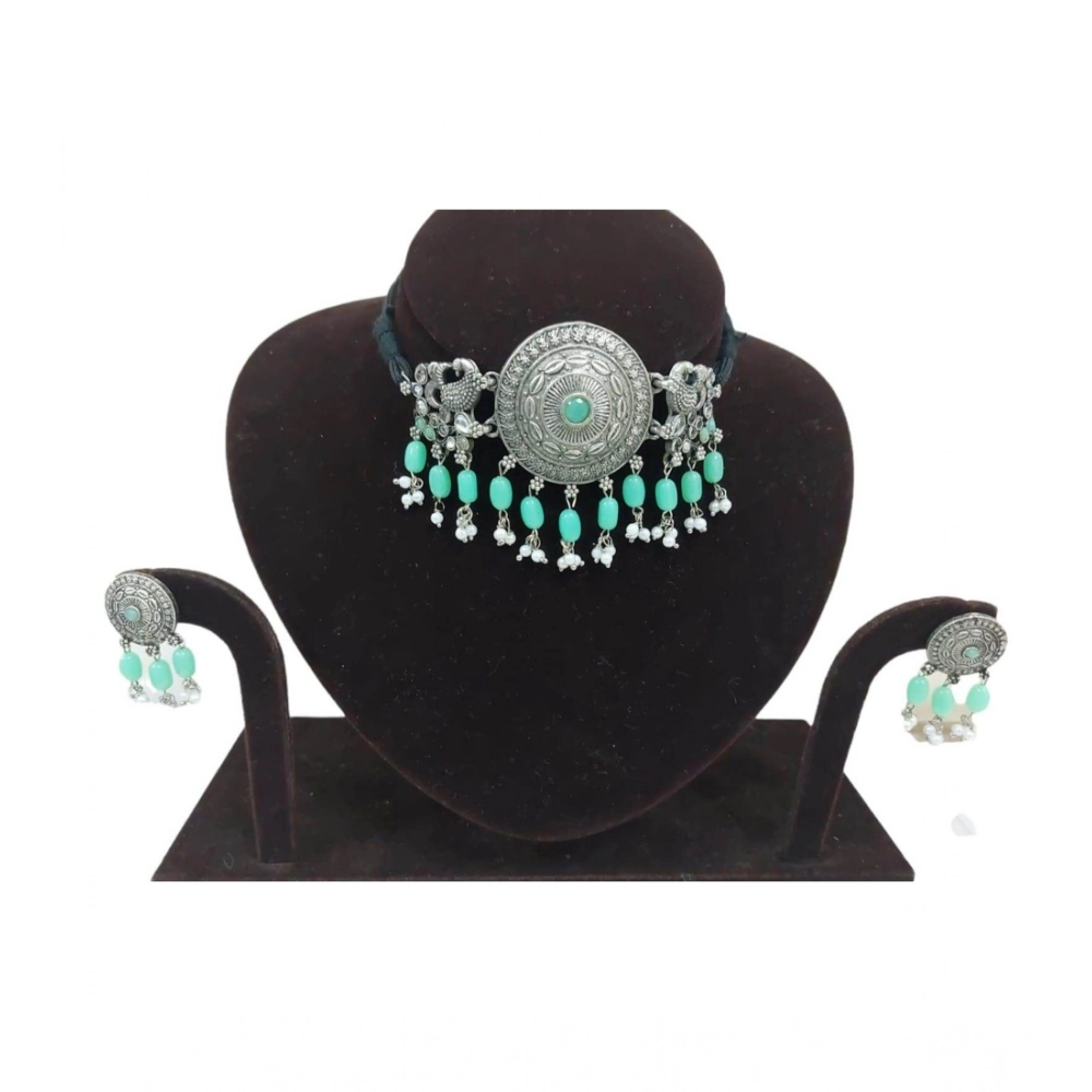 Generic Women's Rose Gold Plated Alloy Necklace & Earings Set (Light Green) - Image 2