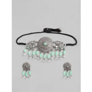 Generic Women's Rose Gold Plated Alloy Necklace & Earings Set (Light Green)