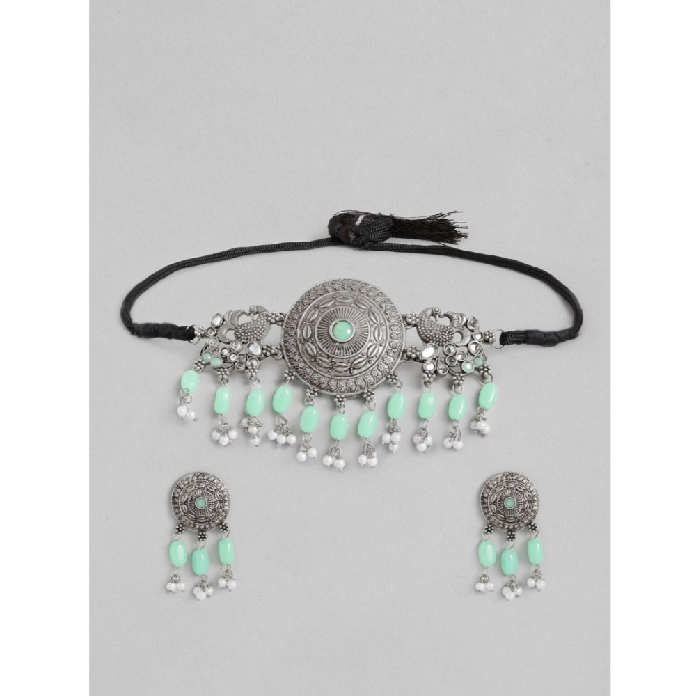 Generic Women's Rose Gold Plated Alloy Necklace & Earings Set (Light Green)