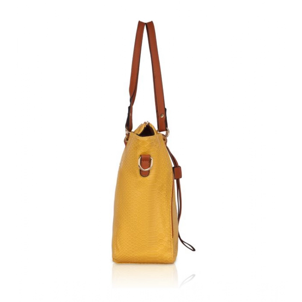 Generic Women's Faux Leather Textured Tote Bag (Yellow) - Image 5