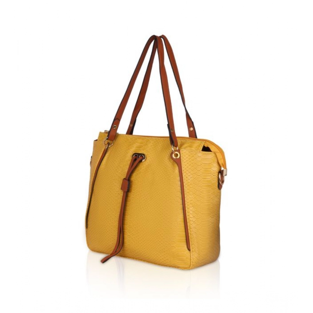 Generic Women's Faux Leather Textured Tote Bag (Yellow) - Image 6