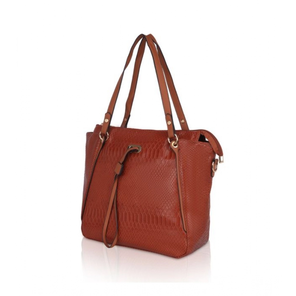 Generic Women's Faux Leather Textured Tote Bag (Brown) - Image 6