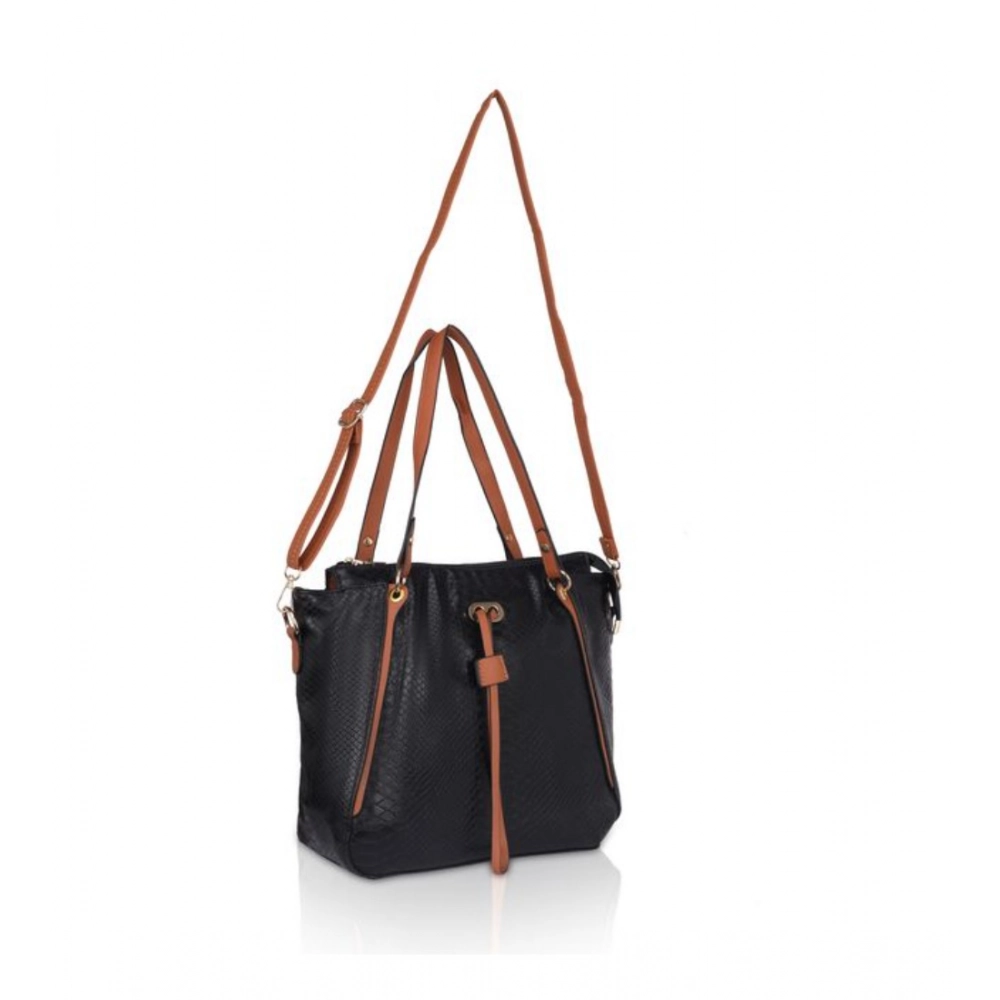 Generic Women's Faux Leather Textured Tote Bag (Black) - Image 3