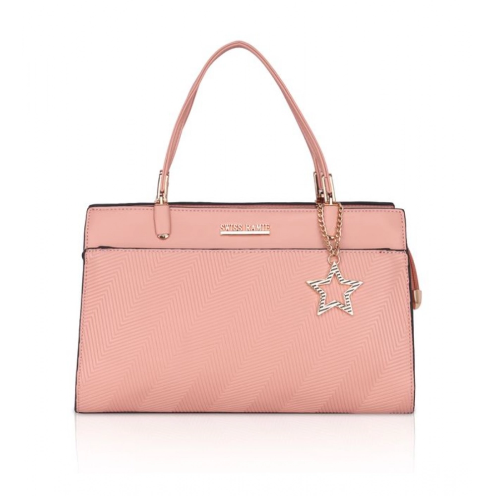 Generic Women's Faux Leather Textured Adjustable Long Belt Handbag (Pink)