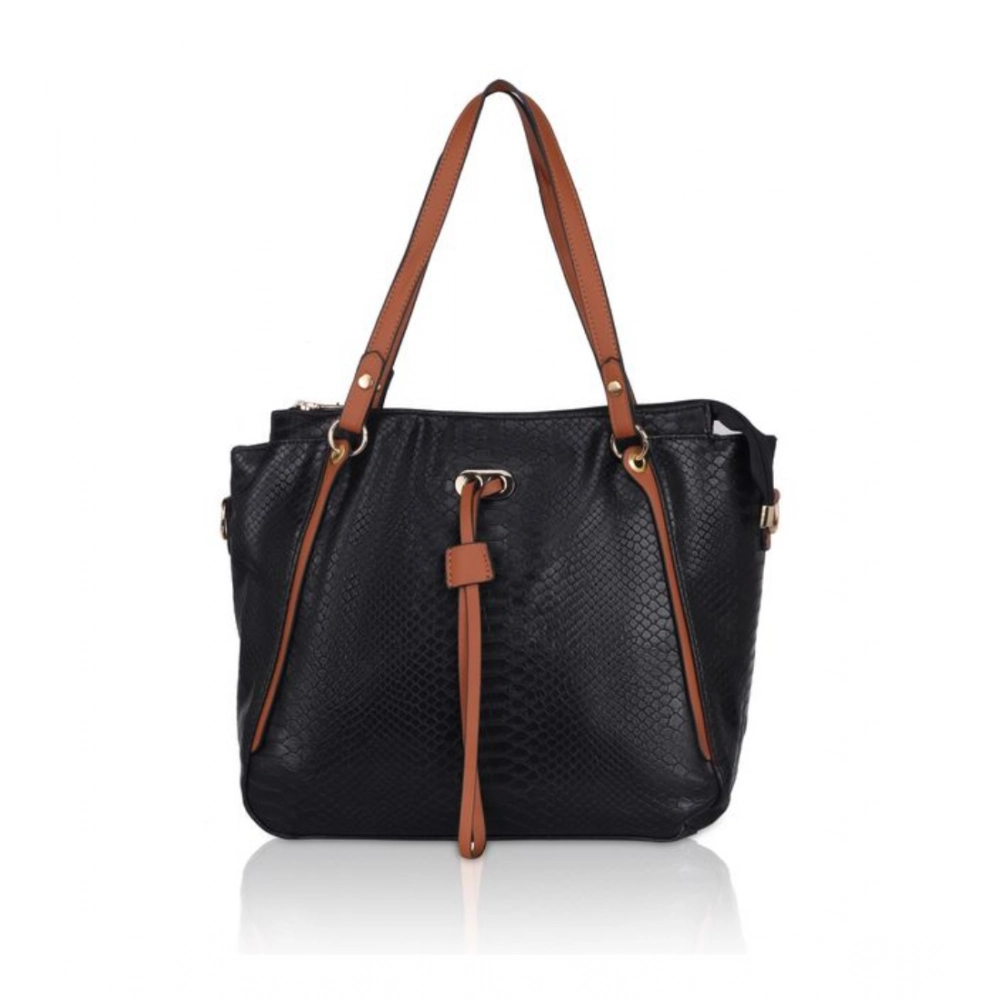 Generic Women's Faux Leather Textured Tote Bag (Black)