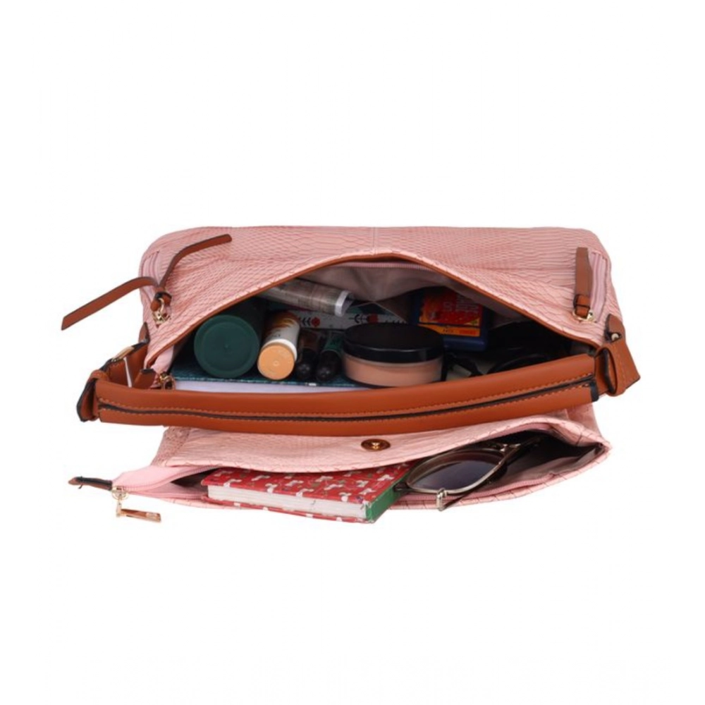 Generic Women's Faux Leather Textured Sling Bag (Pink) - Image 2