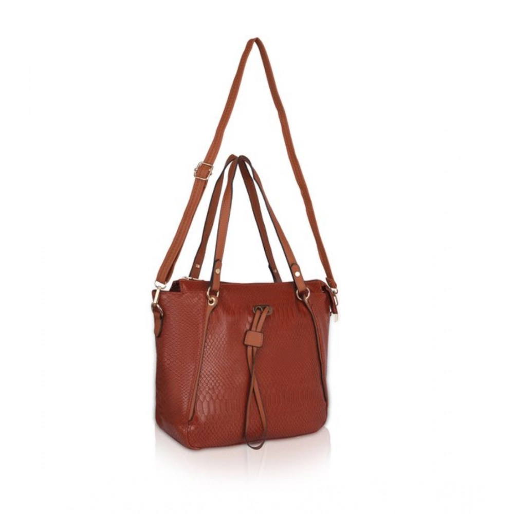Generic Women's Faux Leather Textured Tote Bag (Brown) - Image 3