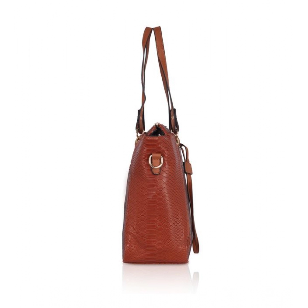 Generic Women's Faux Leather Textured Tote Bag (Brown) - Image 5