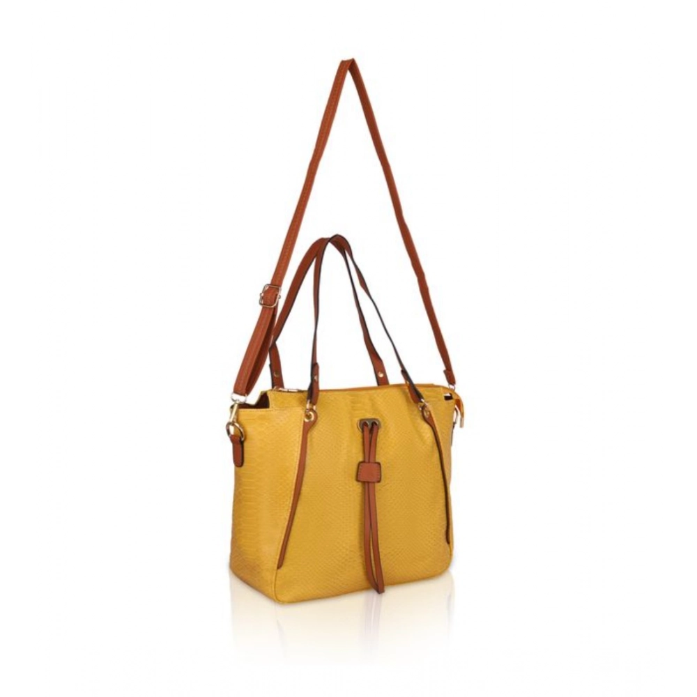 Generic Women's Faux Leather Textured Tote Bag (Yellow) - Image 2