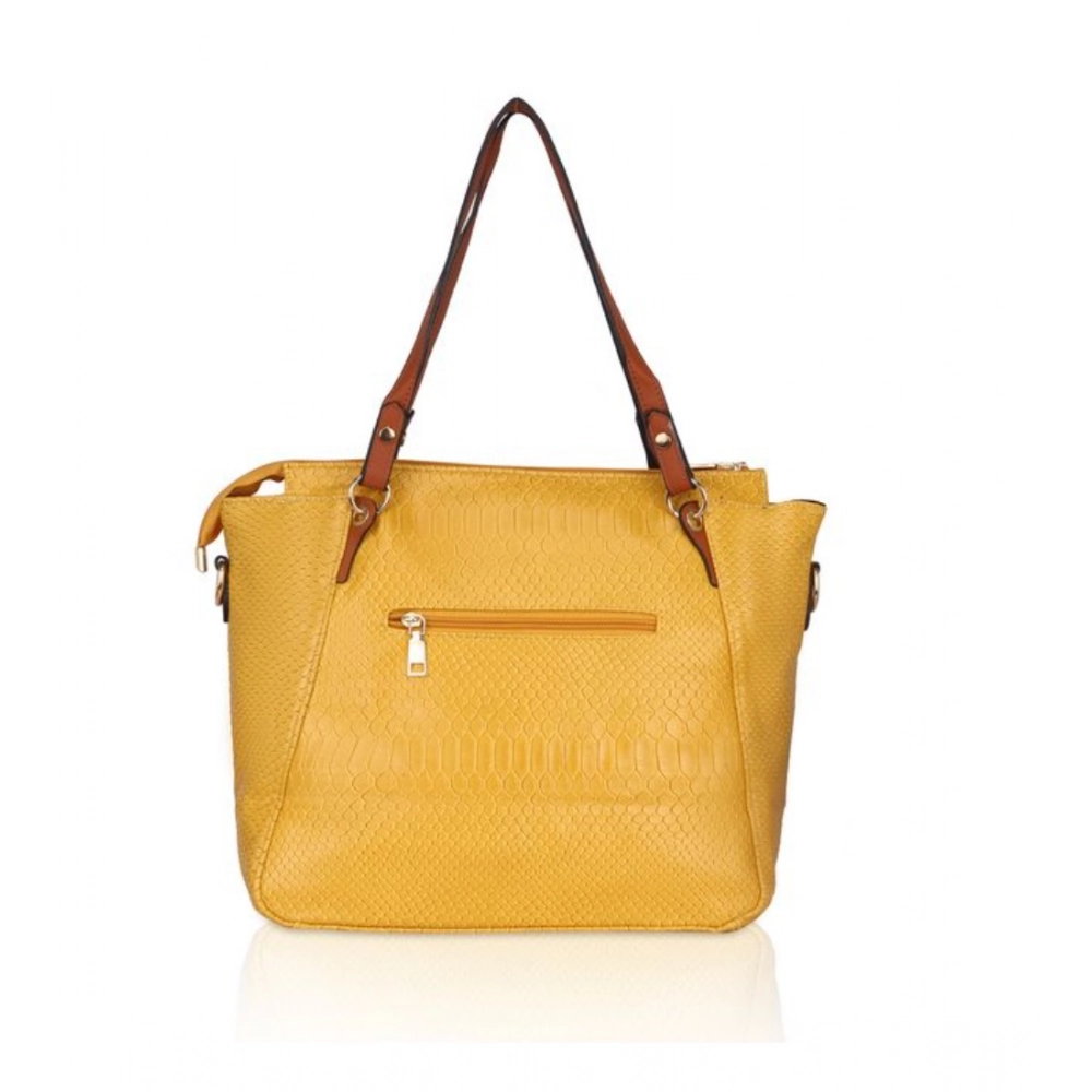 Generic Women's Faux Leather Textured Tote Bag (Yellow) - Image 4