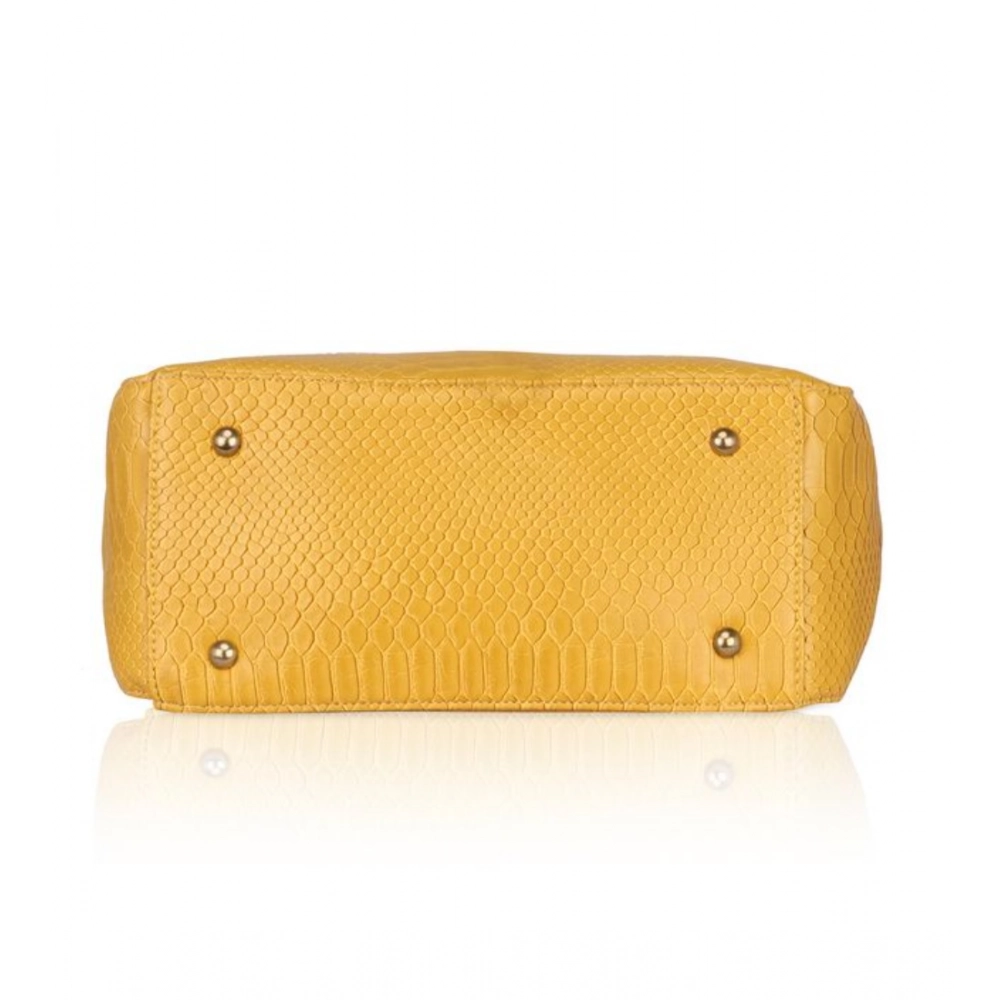 Generic Women's Faux Leather Textured Tote Bag (Yellow) - Image 3