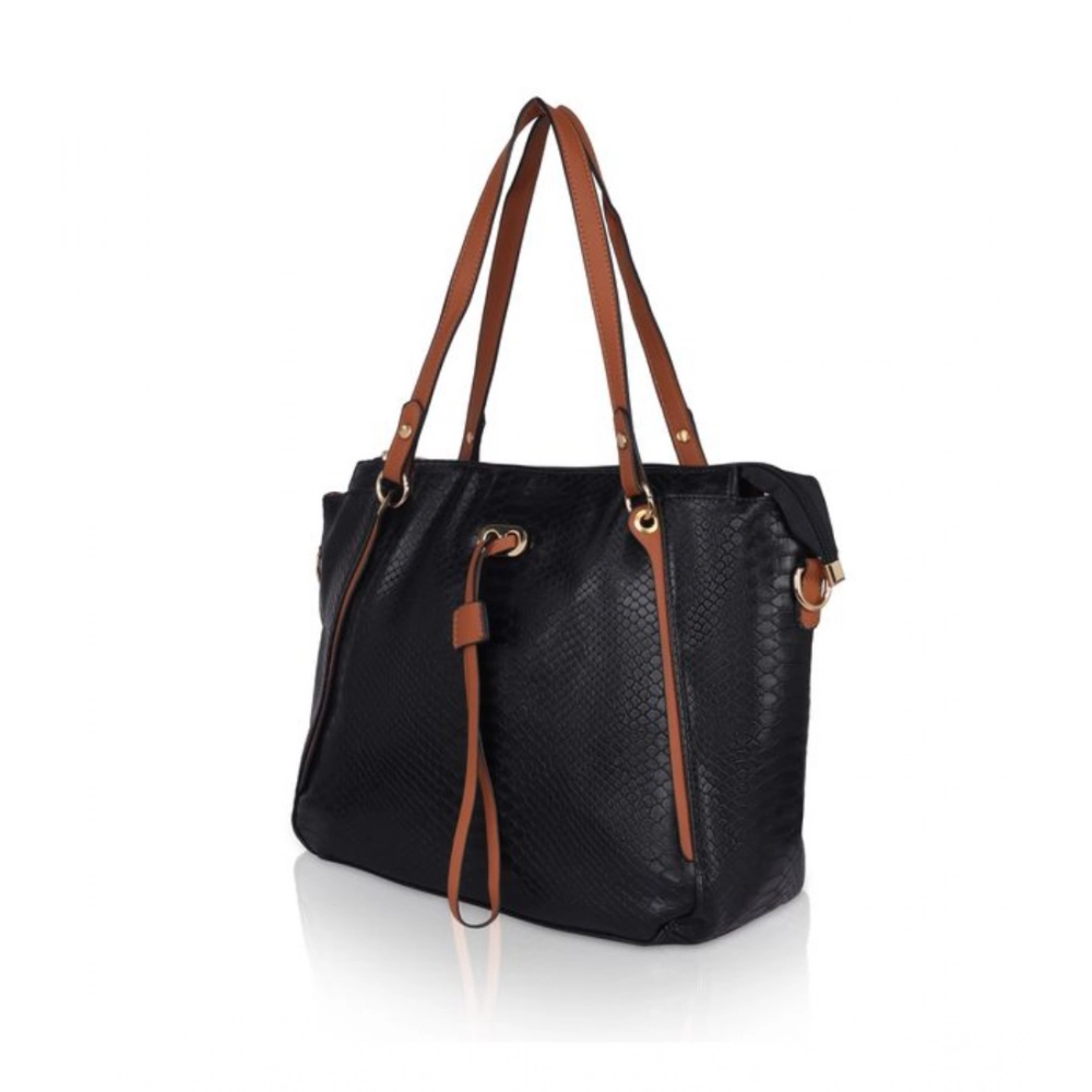 Generic Women's Faux Leather Textured Tote Bag (Black) - Image 5