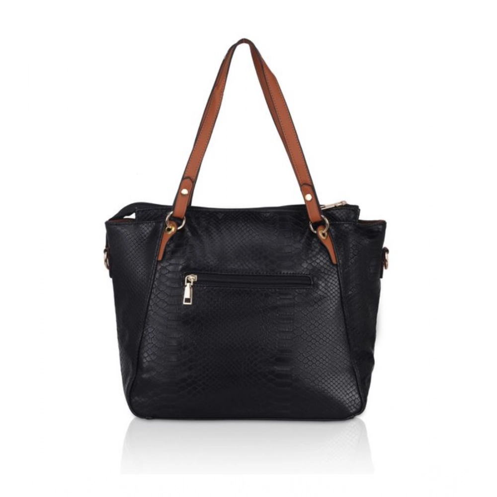 Generic Women's Faux Leather Textured Tote Bag (Black) - Image 4