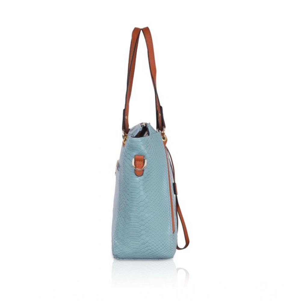 Generic Women's Faux Leather Textured Tote Bag (Blue) - Image 5