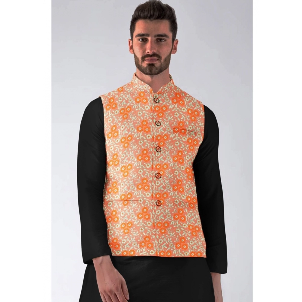 Generic Men's Jacquard Printed Full Sleeve Waistcoat (Orange) - Image 2