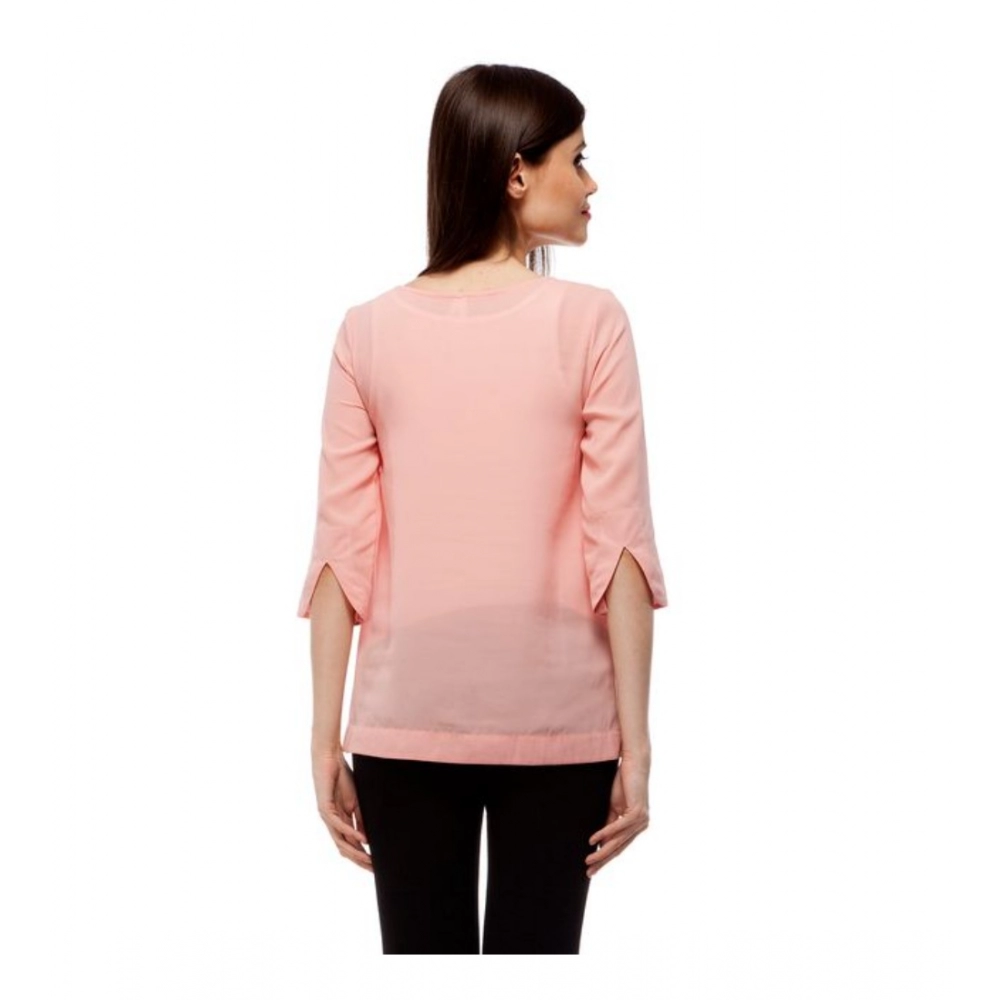 Generic Women's Polyester Solid 3-4th Sleeves Regular Top (Peach) - Image 5