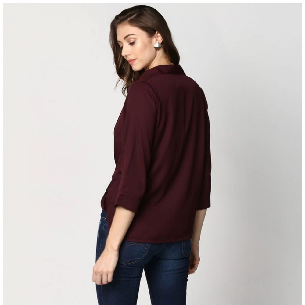 Generic Women's Polyester Solid 3-4th Sleeves Top (Maroon) - Image 7