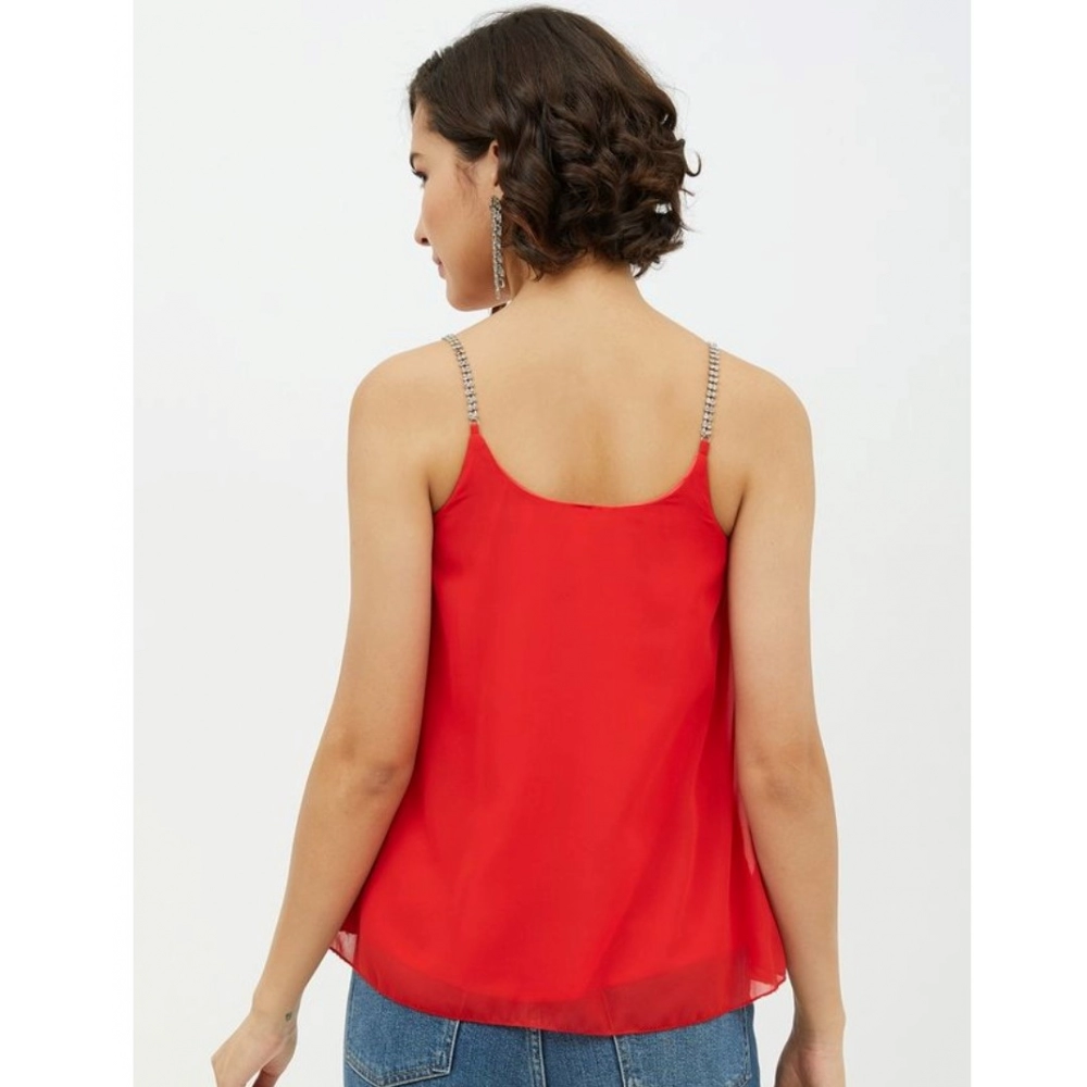 Generic Women's Polyester Embellished Shoulder Straps Top (Red) - Image 4