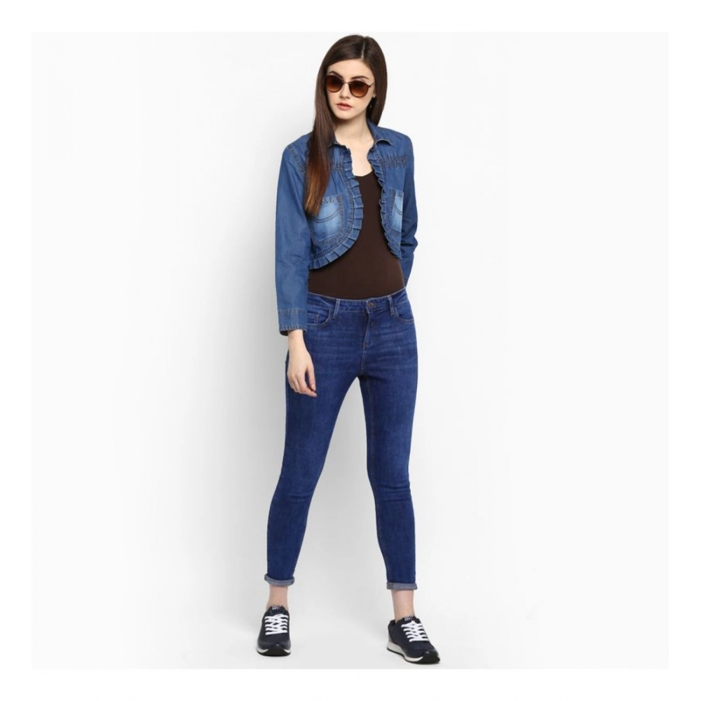 Generic Women's Denim Pleated 3-4th Sleeves Shrug (Blue) - Image 6