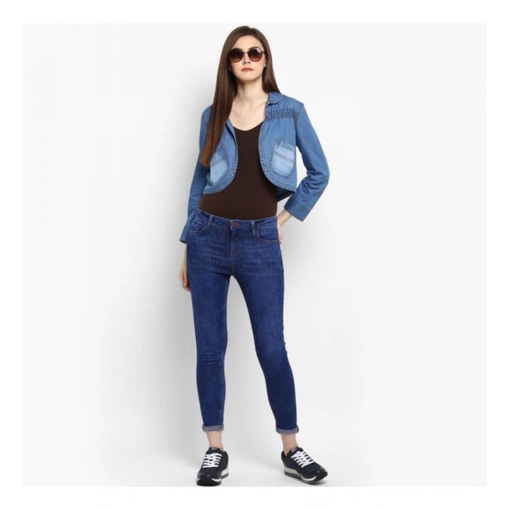 Generic Women's Denim Smocking 3-4th Sleeves Shrug (Blue) - Image 6