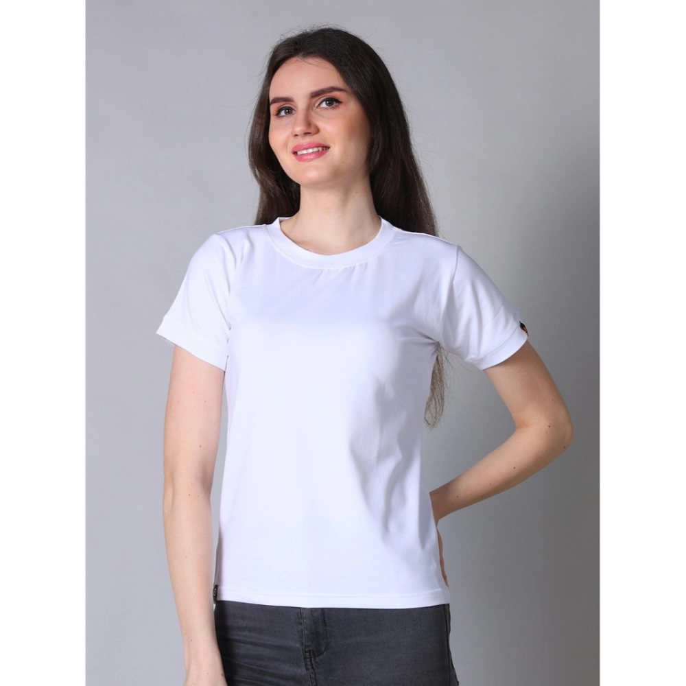 Generic Women's Cotton Blended Solid Round Neck Half Sleeve T-Shirt (White) - Image 3