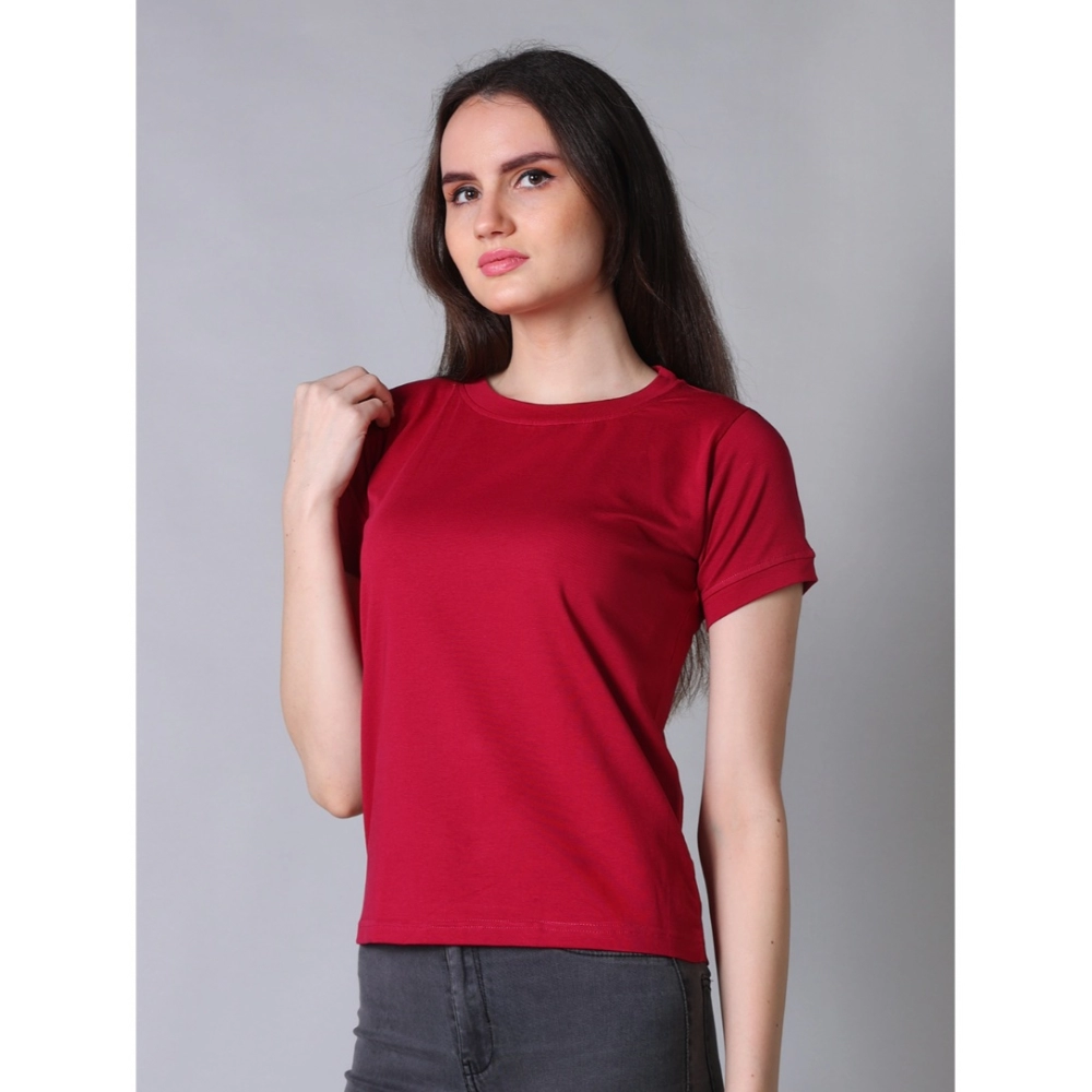 Generic Women's Cotton Blended Solid Round Neck Half Sleeve T-Shirt (Maroon) - Image 3