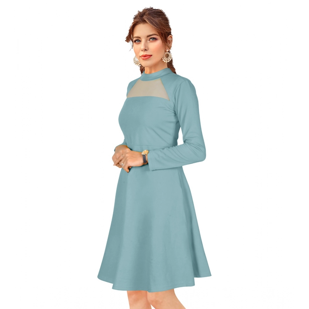 Generic Women's Knitting stretchable Solid Round Neck Full Sleeve Dress (Pista) - Image 2